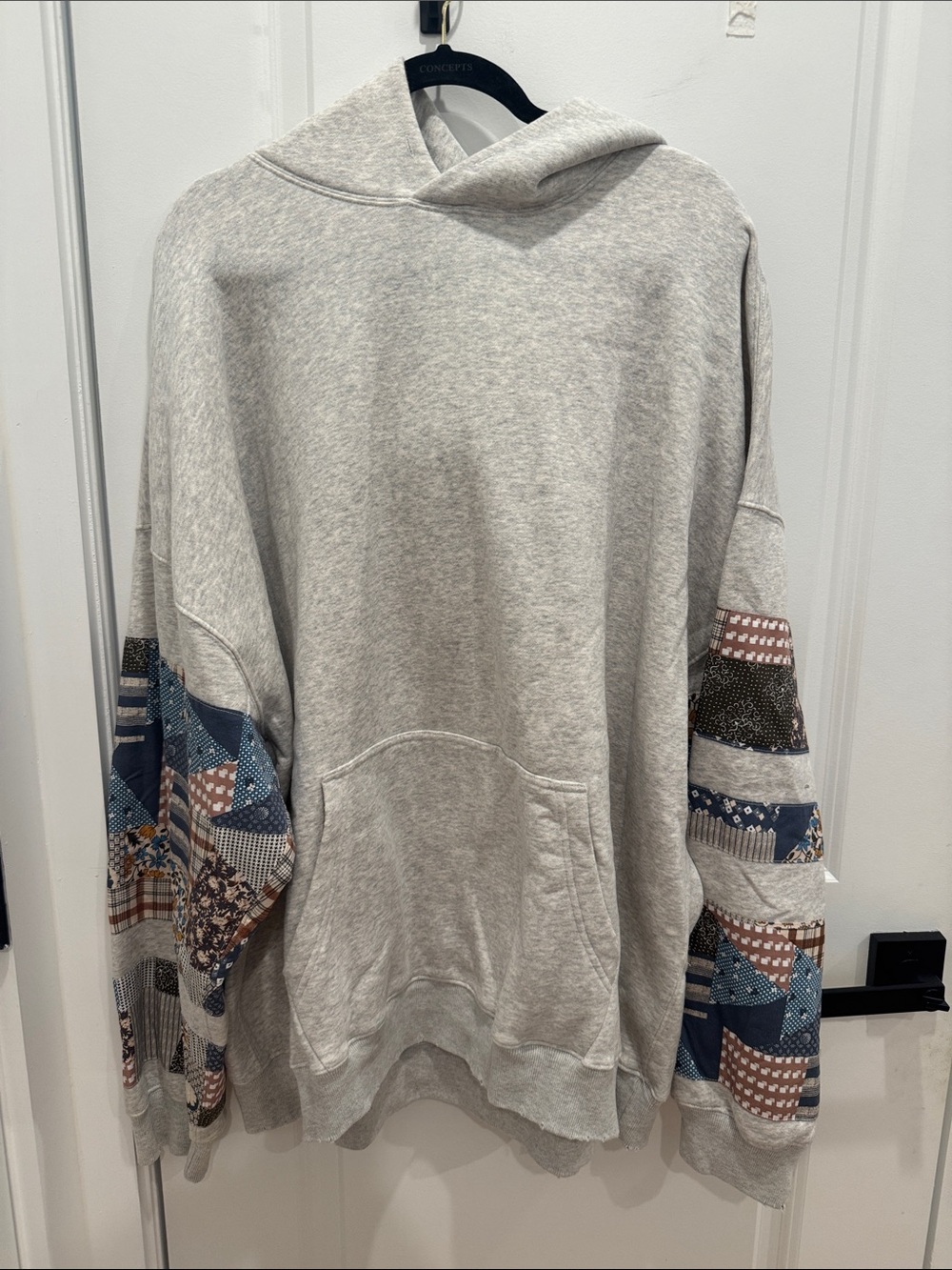 Abercrombie & Fitch Light Gray Crewneck Hoodie with Patchwork Sleeves